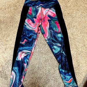 Fun colored workout pants, designs on the side, minimally worn.